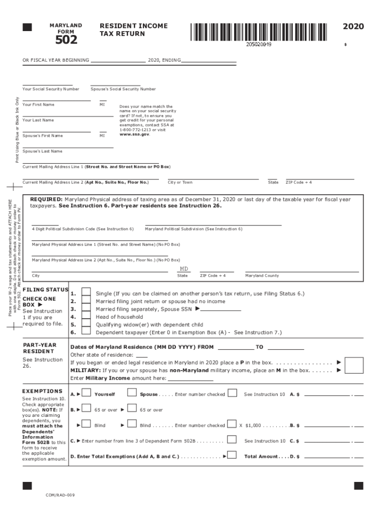 Get and Sign MD RESIDENT INCOME TAX RETURN 2020-2022 Form