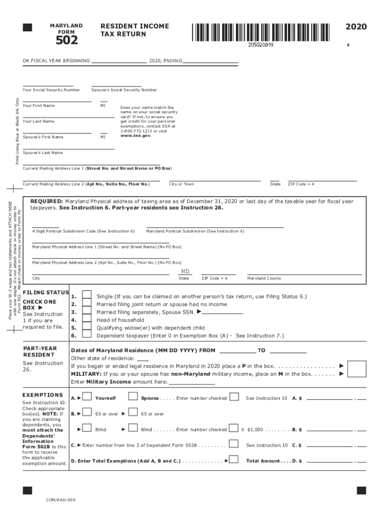  MD RESIDENT INCOME TAX RETURN 2020