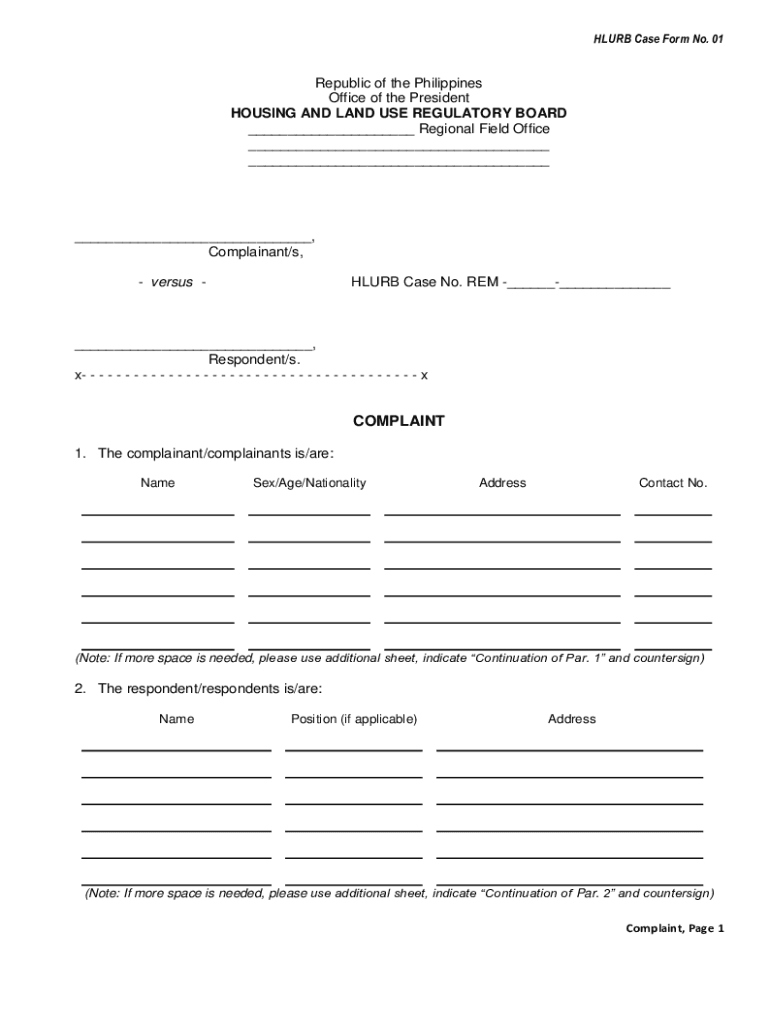 Hlurb Complaint Form