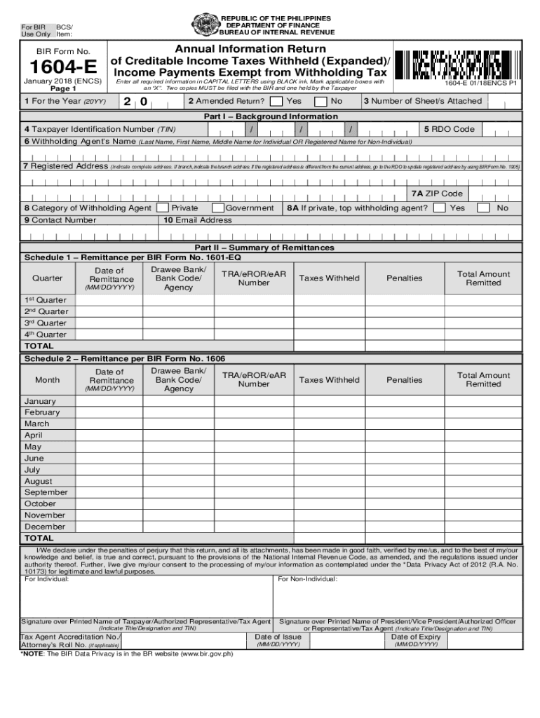  Bir Form No 1604 E January 2018-2024