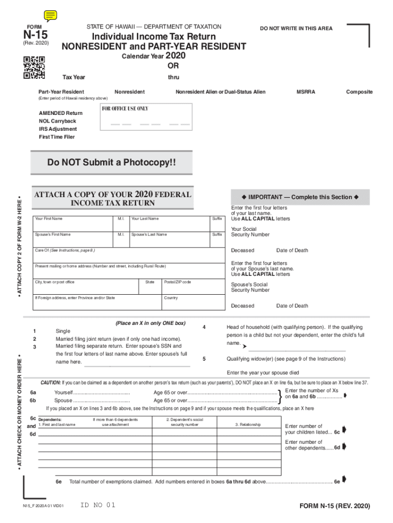 N 15 Rev NonResident and Part Year Resident Income Tax Return Forms Fillable