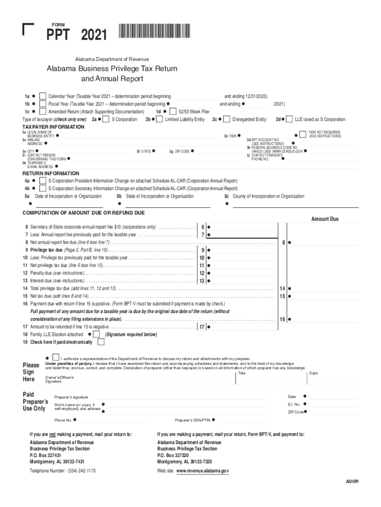 PPT FORM *201101PP* Alabama Department of Revenue 2021