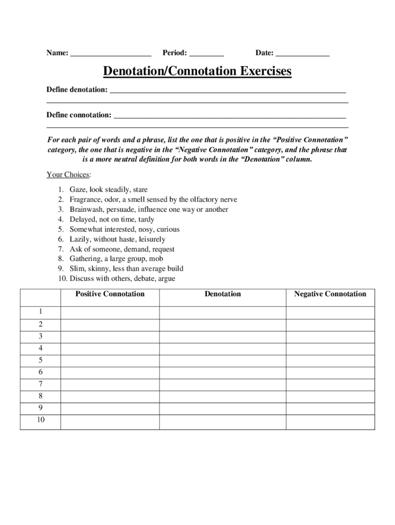 Denotation Worksheet  Form