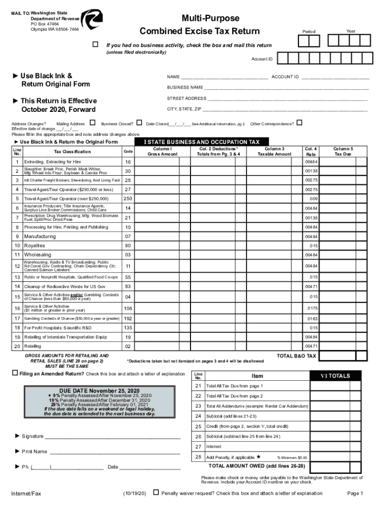 MAIL TOWashington State Multi Purpose Combined Excise Tax Return  Form