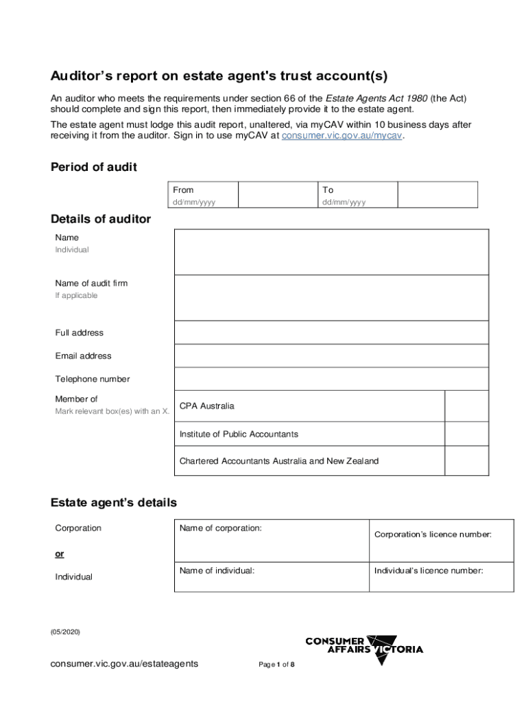 Auditor S Report on Estate Agent 's Trust Accounts  Form
