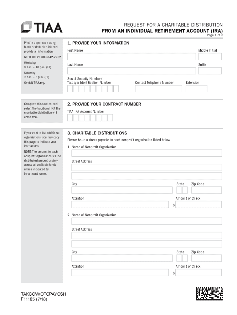 F11185 Request for a Charitable Distribution from an Individual Retirement Account IRA  Form