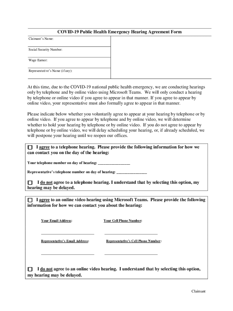 Ssa Covid 19 Video Hearing Agreement Form