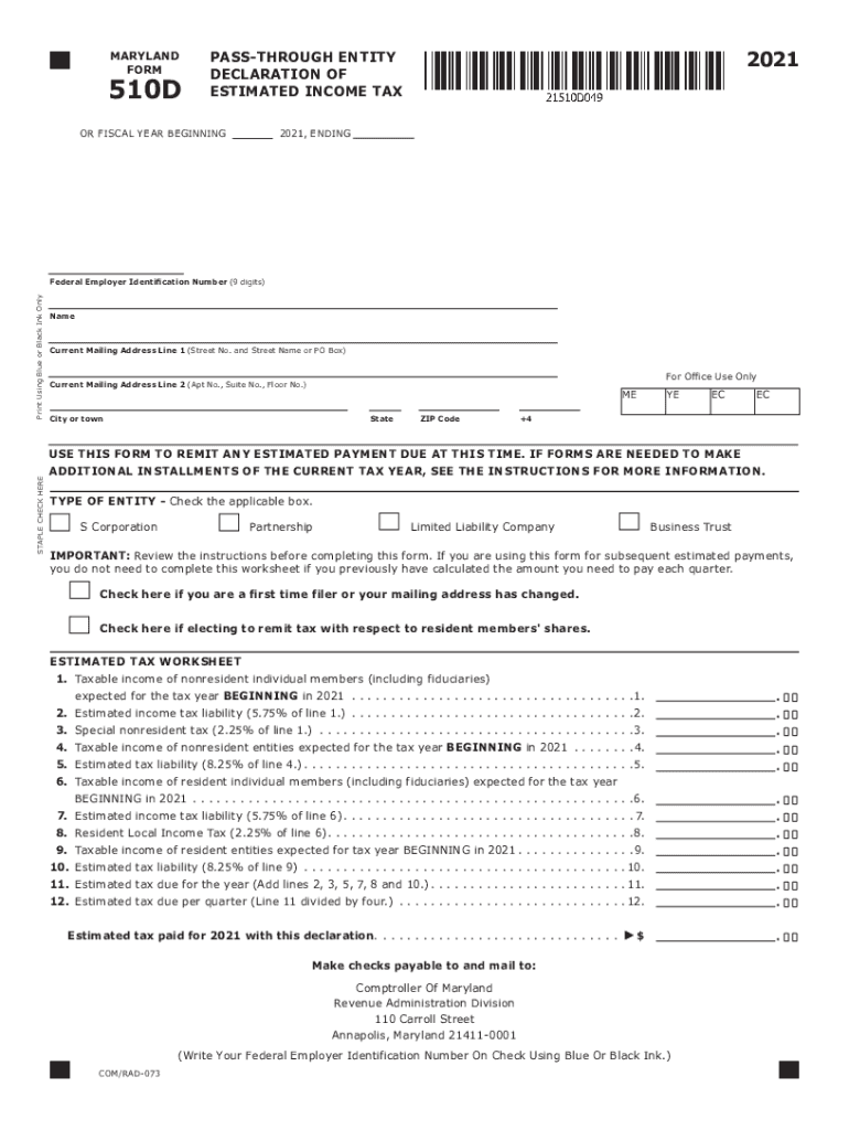  Do I Need to Submit a Maryland Form 510 If My Pass through 2021