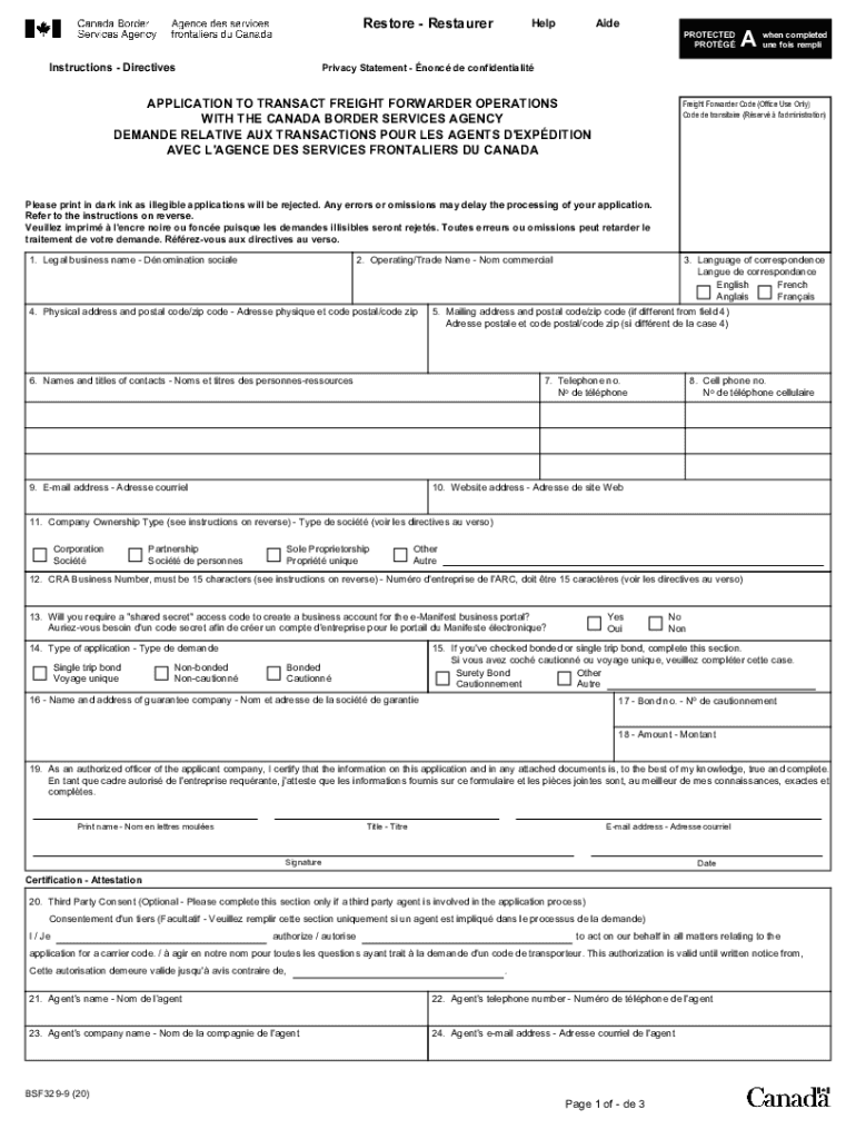APPLICATION to TRANSACT FREIGHT FORWARDER OPERATIONS  Form
