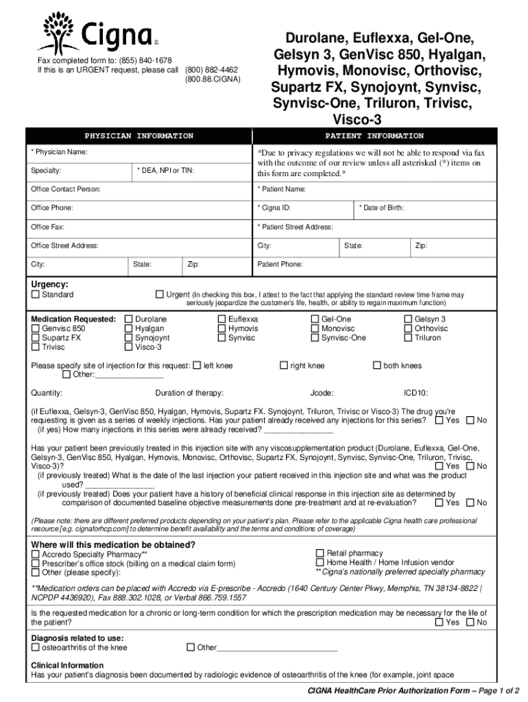  Cigna Hyaluronic Acid Prior Authorization Form 2020