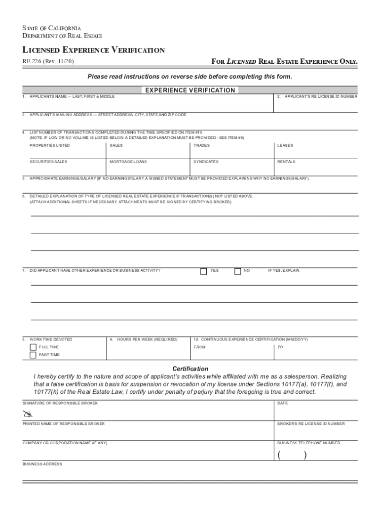 Examinations Forms California Department of Real Estate 2020-2024