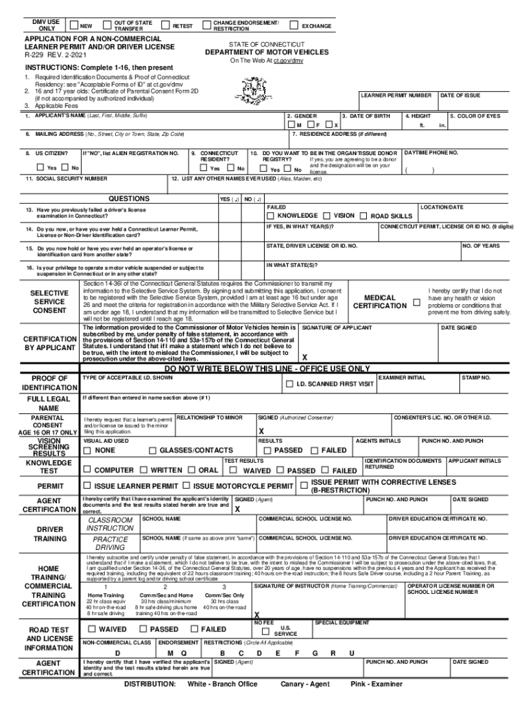 Application for Non Commercial Driver License  Form