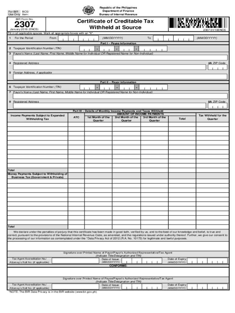  Republic of the Philippines for BIR BCS Department of 2018-2024