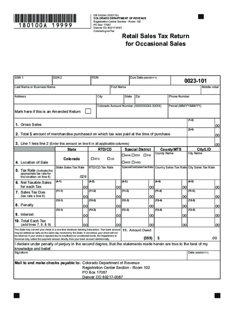  COLORADO DEPARTMENT of REVENUE 100719 Retail Sales Tax 2019-2024