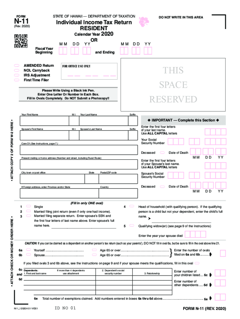  N 11, Rev , Individual Income Tax Return Resident Forms 2020