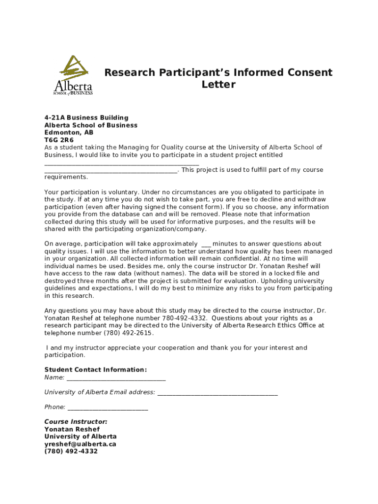 Consent Letter for Research Participants  Form