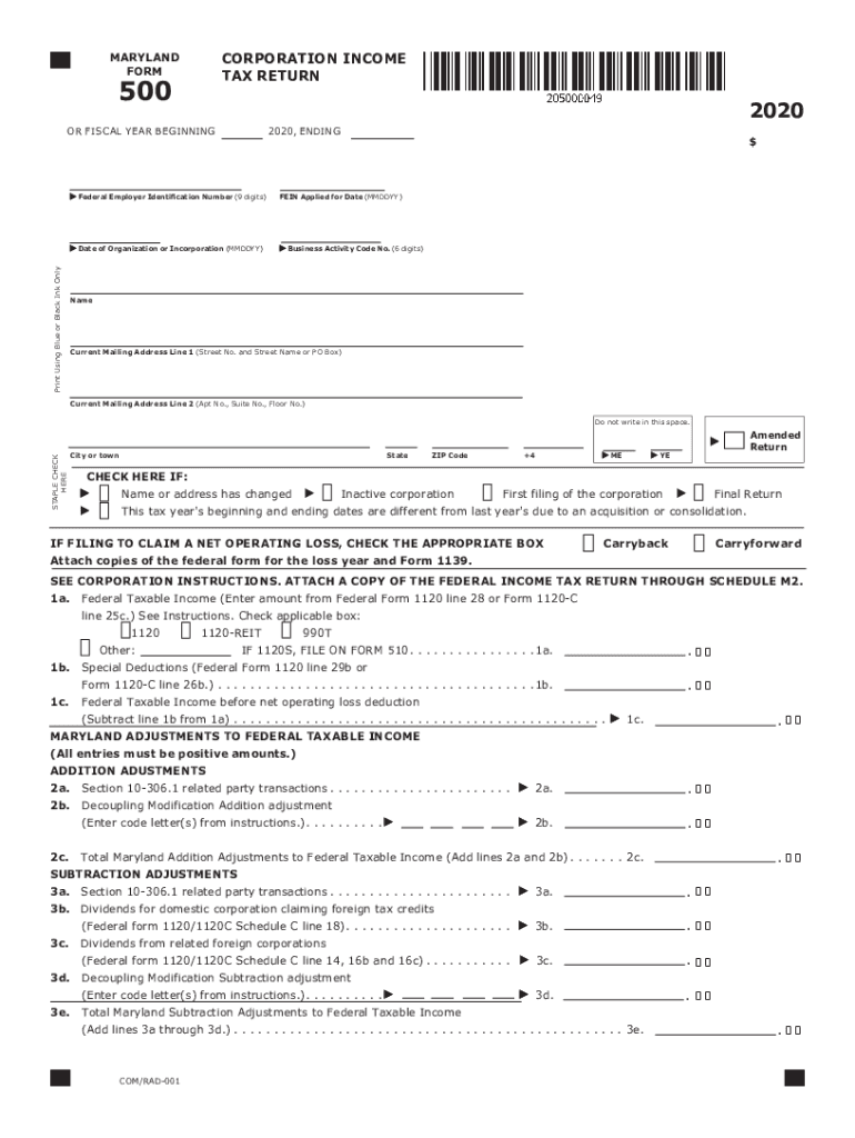  TY 500 Tax Year 500 Individual Taxpayer Form 2020