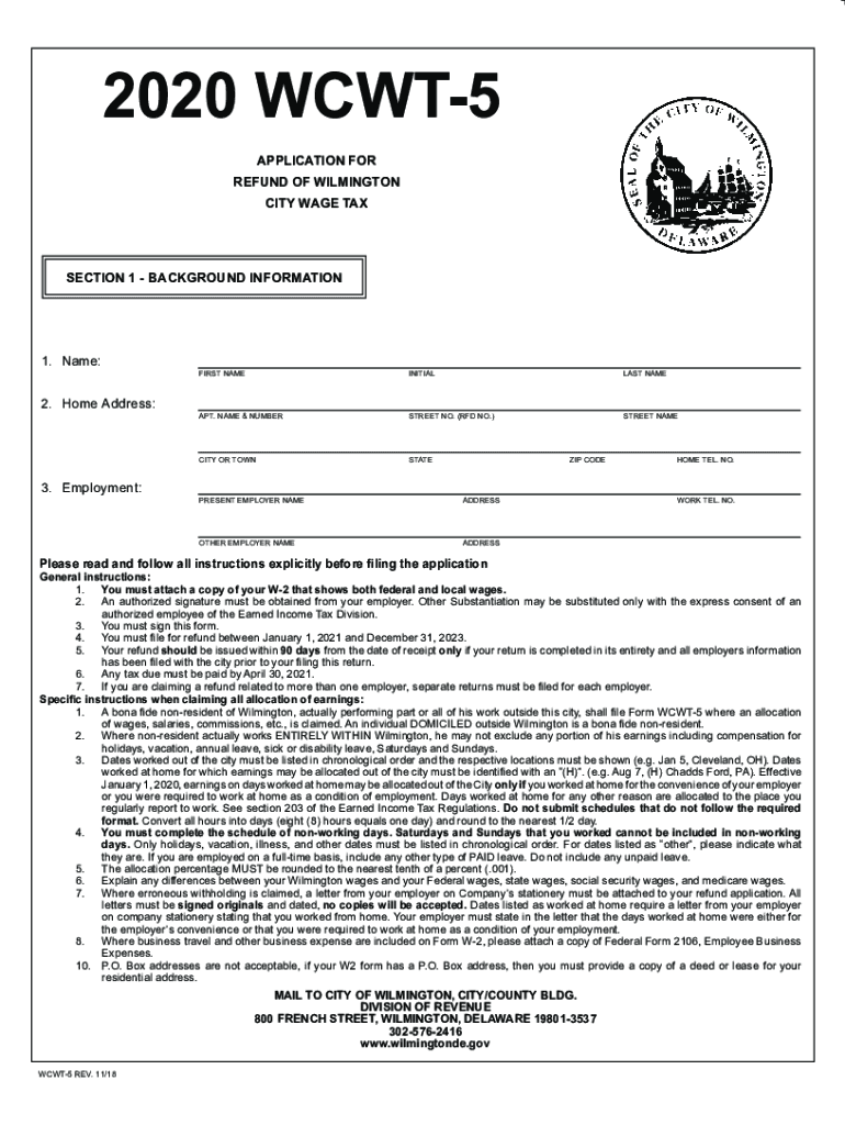 Get and Sign WCWT 5 City Wage Tax Form WCWT 5 City Wage Tax Form 2020