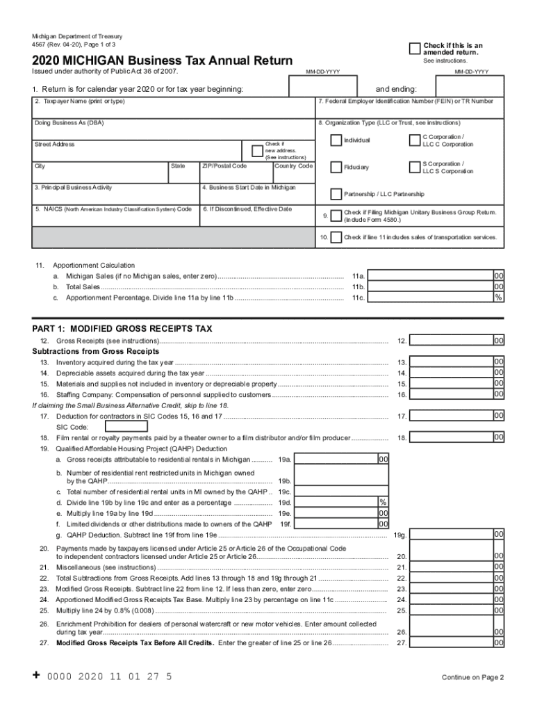 Get and Sign MICHIGAN Business Tax Annual Return MICHIGAN Business Tax Annual Return 2020-2022 Form