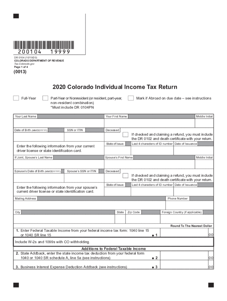  Colorado Individual Income Tax Return 2020