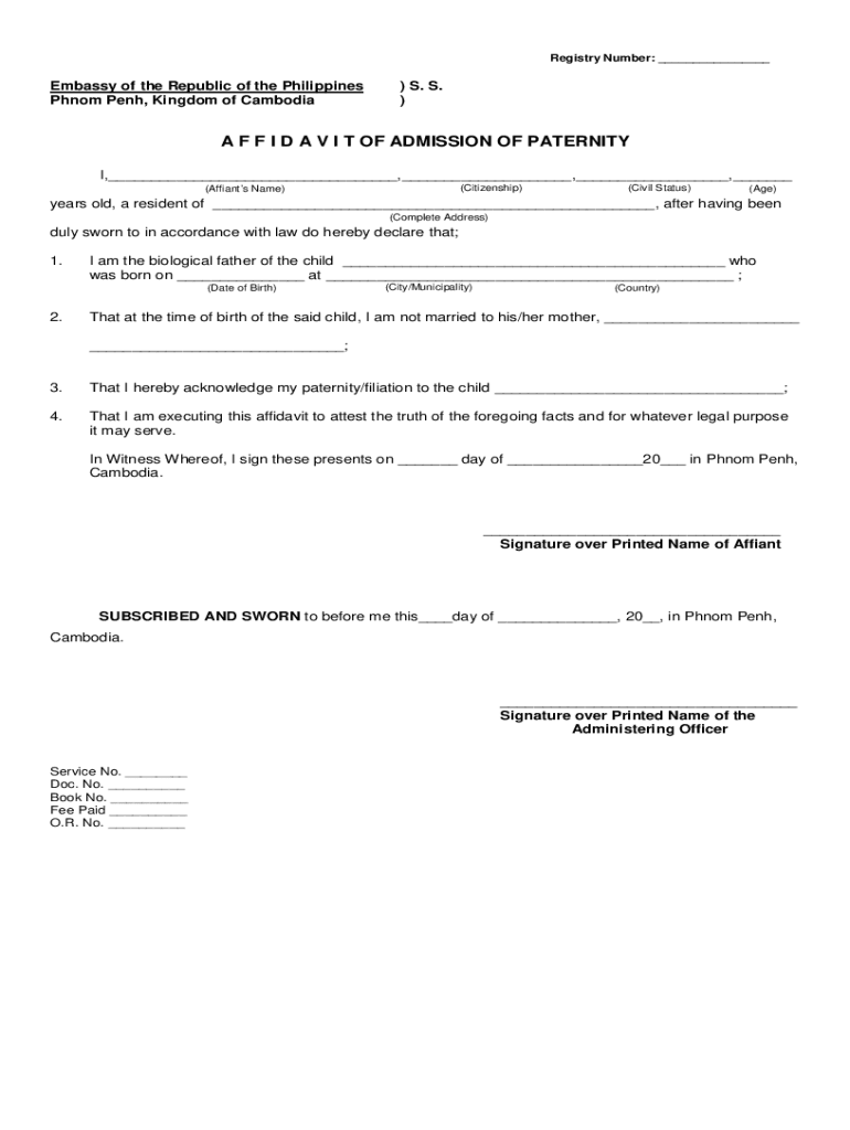 Affidavit of Admission of Paternity the Official Website of the  Form