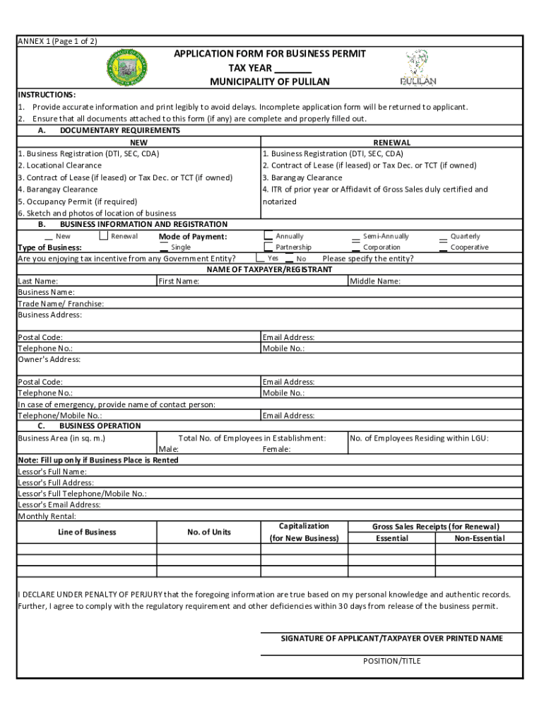 Business Permit Pulilan  Form