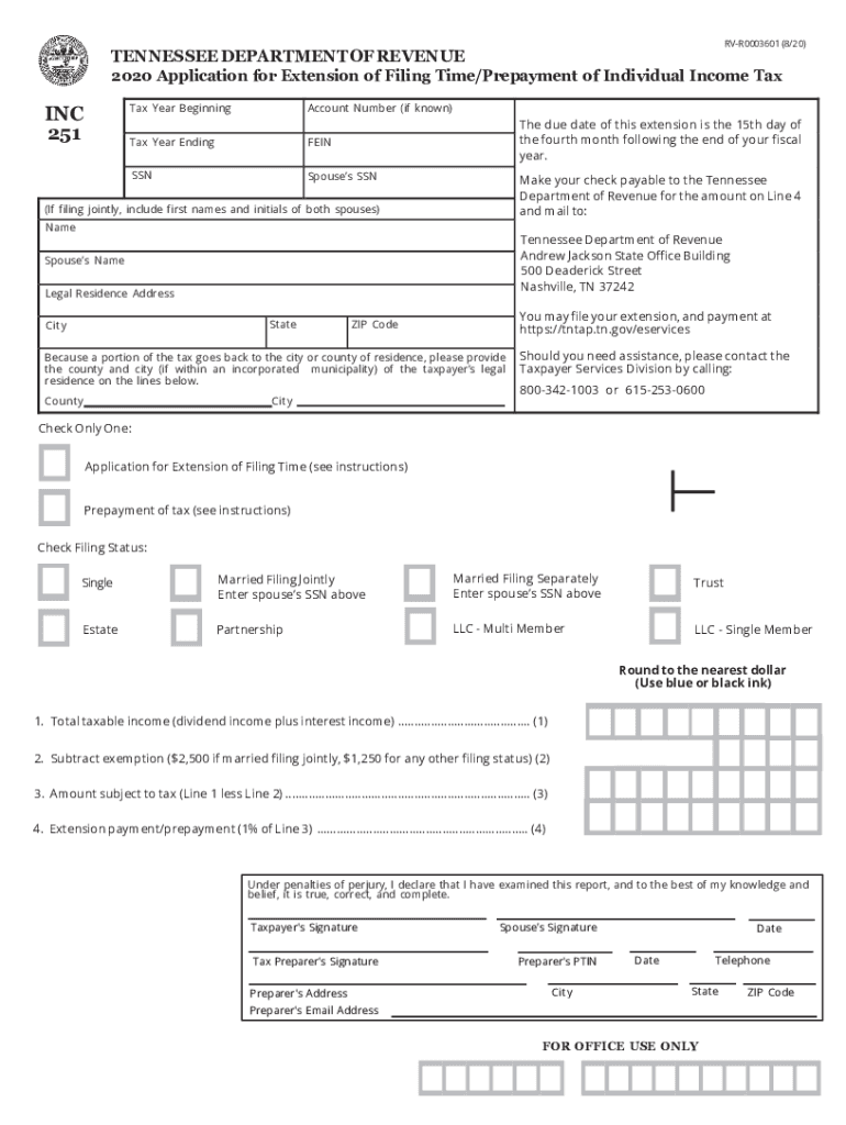 INC251 Application for Extension of Filing TimePrepayment of Individual Income Tax INC251 Application for Extension of Filing Ti  Form