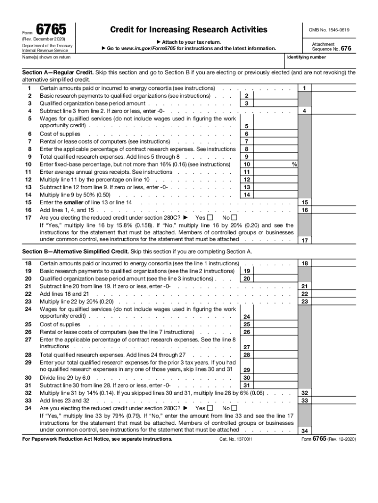  Form 6765 Rev December Credit for Increasing Research Activities 2020