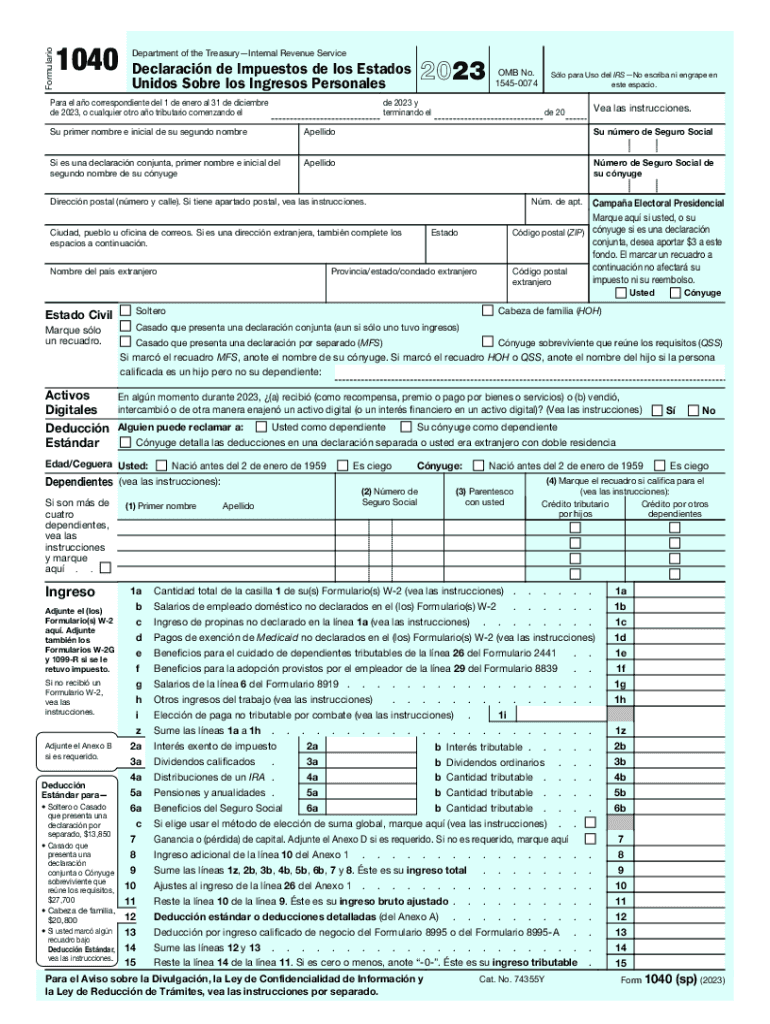  Form 1040 SP U S Individual Income Tax Return Spanish Version 2023-2024