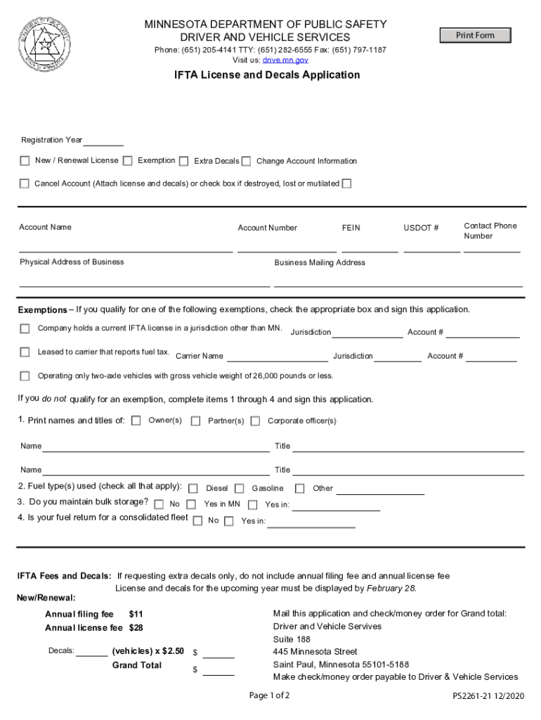  IFTA License and Decals Application 2020