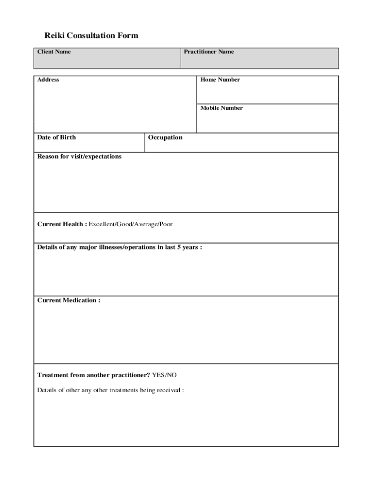Reiki Consultation Form