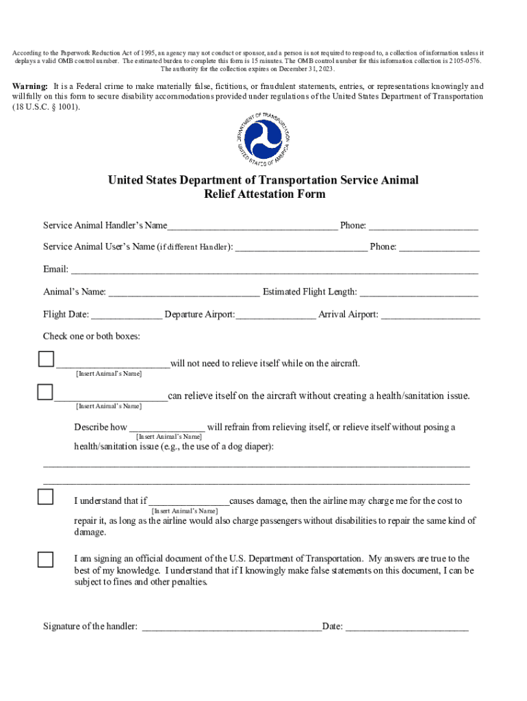 Animal Relief Attestation Form