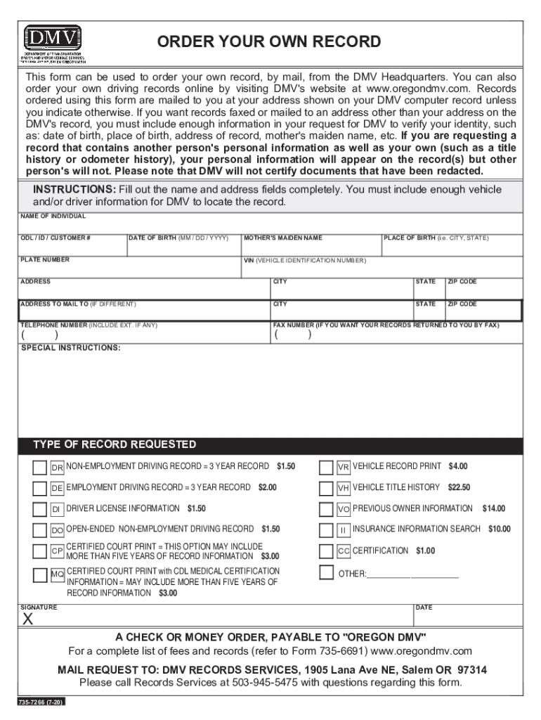  Form 735 7266 State of Oregon 2020