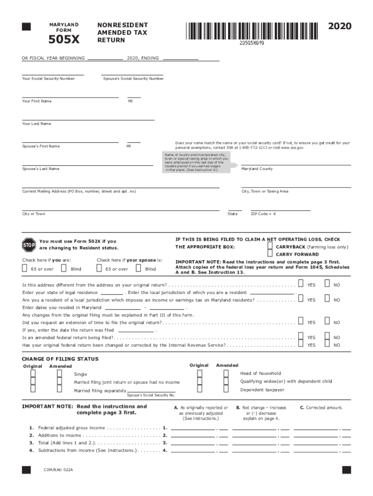  TY 505X TAX YEAR 505X INDIVIDUAL TAXPAYER FORM 2020