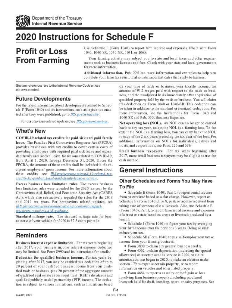  Instructions for Schedule F Internal Revenue Service 2020