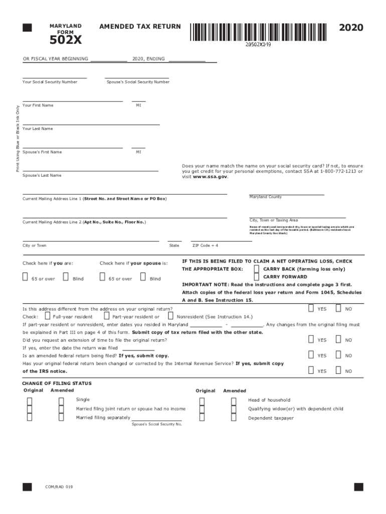  TY 502X TAX YEAR 502X INDIVIDUAL TAXPAYER FORM 2020