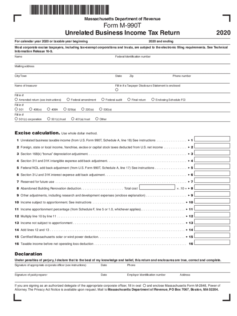 Get and Sign Massachusetts Department of Revenue Form M 990T Unrelated 2020-2022