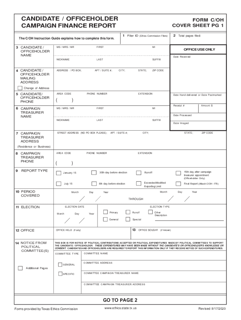 Form COH CandidateOfficeholder Campaign Finance Report Form COH CandidateOfficeholder Campaign Finance Report