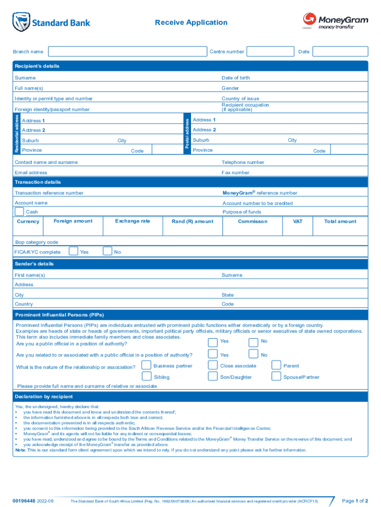 Receive Application Branch NameCentre NumberDateRe  Form