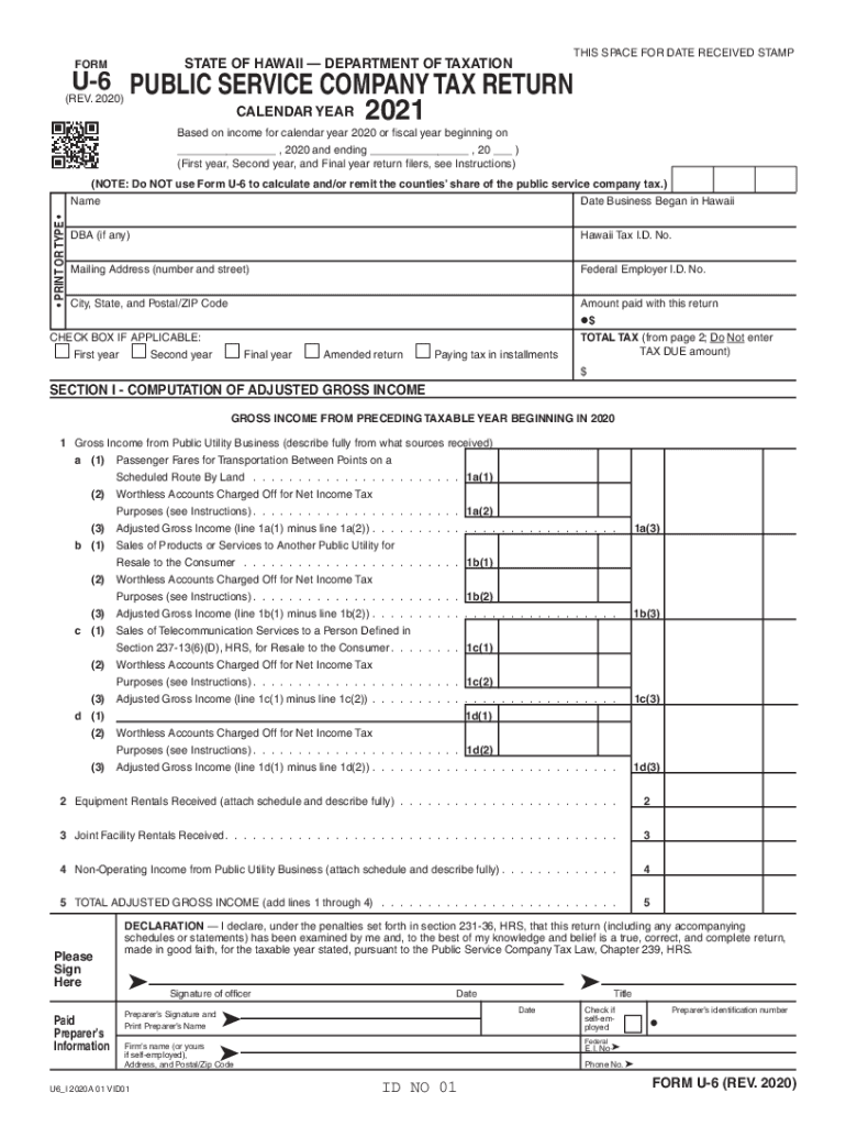  Form U 6, Rev , Public Service Company Tax Return Forms Fillable 2021