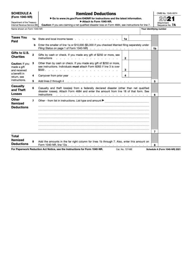  Schedule a Itemized Deductions 2021