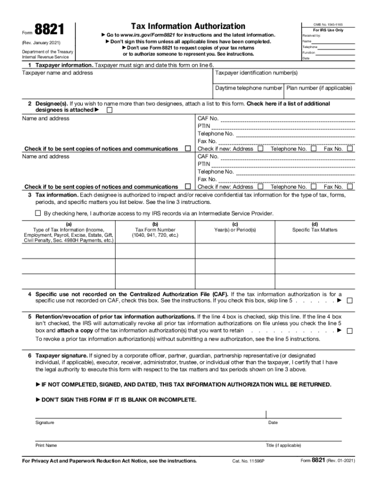  Form 8821 Rev January Tax Information Authorization 2021-2024