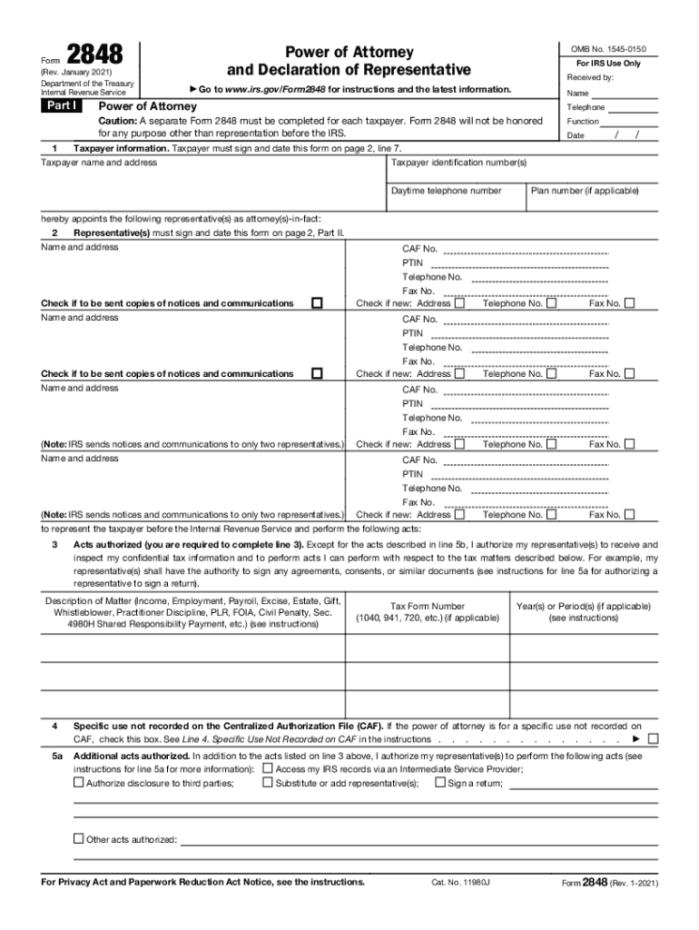  Form 2848 Rev January Power of Attorney and Declaration of Representative 2021-2024