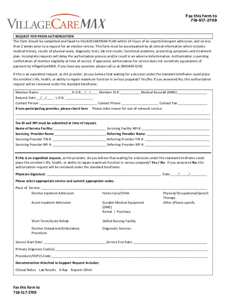 Village Care Max Prior Authorization Form