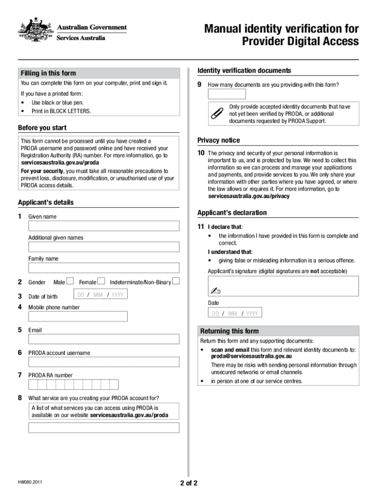  Manual Identity Verification for Provider Digital Access 2020