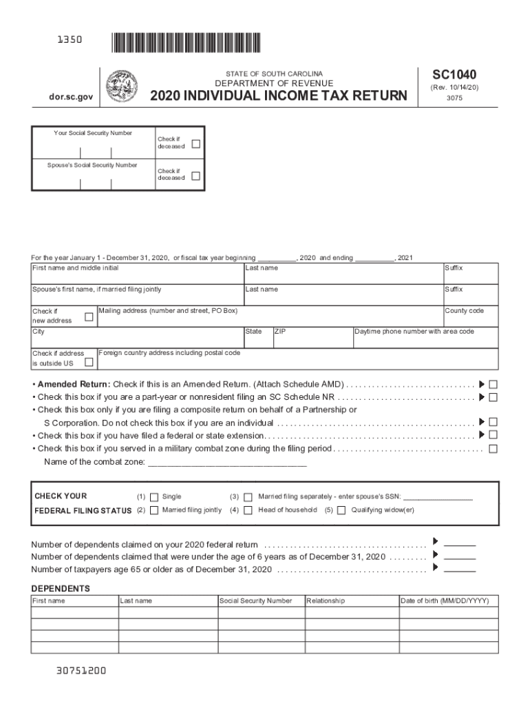  STATE of SOUTH CAROLINA SC1040TC DEPARTMENT of REVENUE 2020