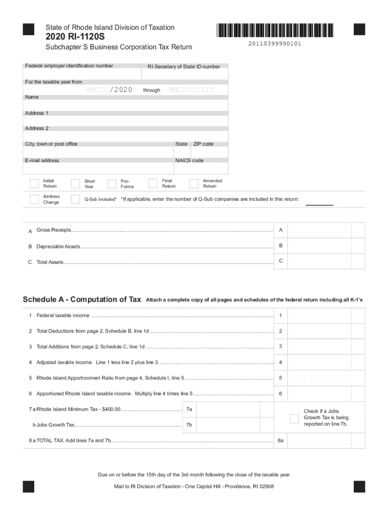  State of Rhode Island Division of TaxationCorporate Tax 2020