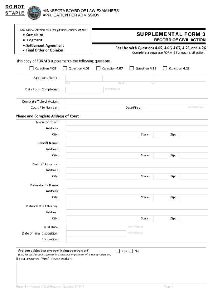 SUPPLEMENTAL FORM 3 MN Board of Law