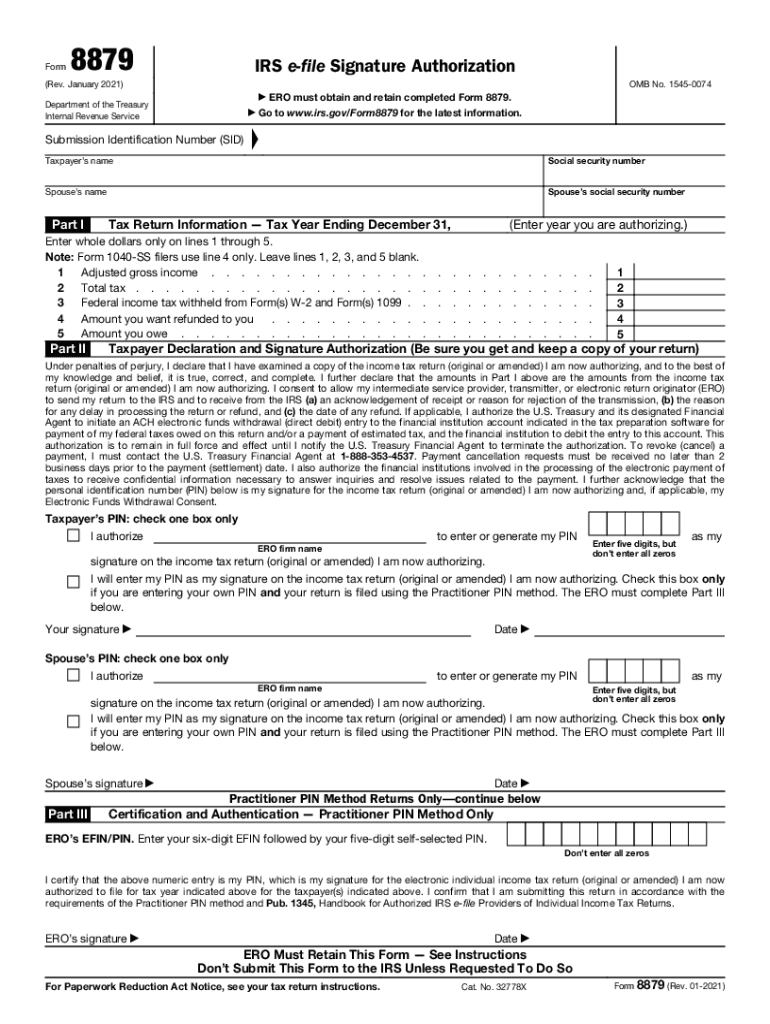  Form 8879 Rev January Internal Revenue Service 2021-2024