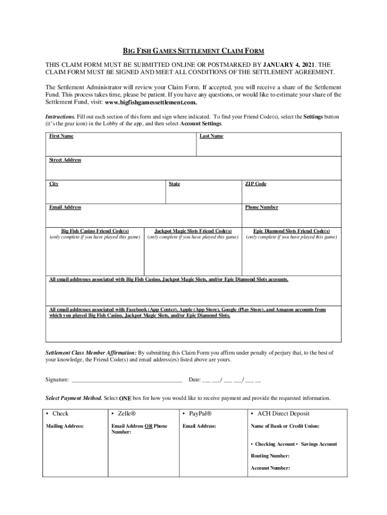 Big Fish Settlement Claim Form